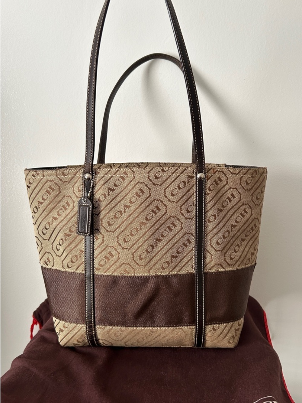 Coach Signature Stripes Lozenge Tote from 2008. With Coach Dusty and Silk scarf - Picture 2 of 9